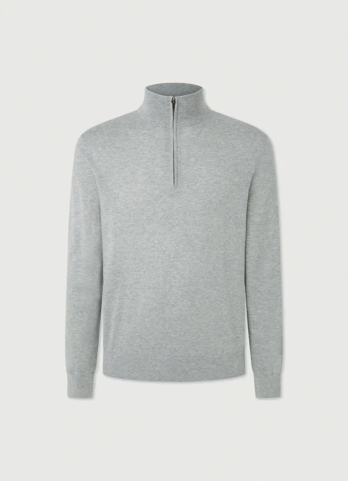 Men Knitwear Hackett London High Neck HalfZip Jumper Cement