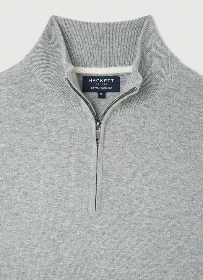Men Knitwear Hackett London High Neck HalfZip Jumper Cement