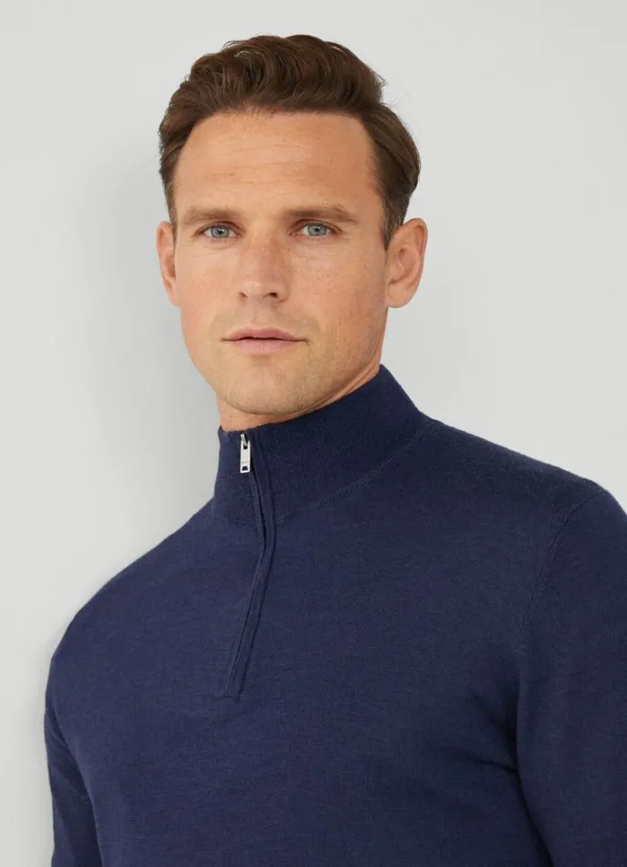 Men Knitwear Hackett London Wool HalfZip Jumper Navy