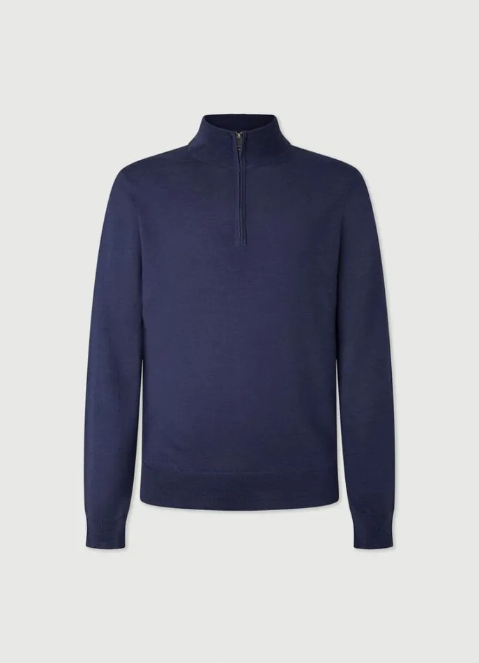 Men Knitwear Hackett London Wool HalfZip Jumper Navy