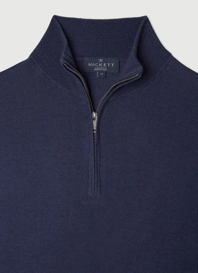 Men Knitwear Hackett London Wool HalfZip Jumper Navy