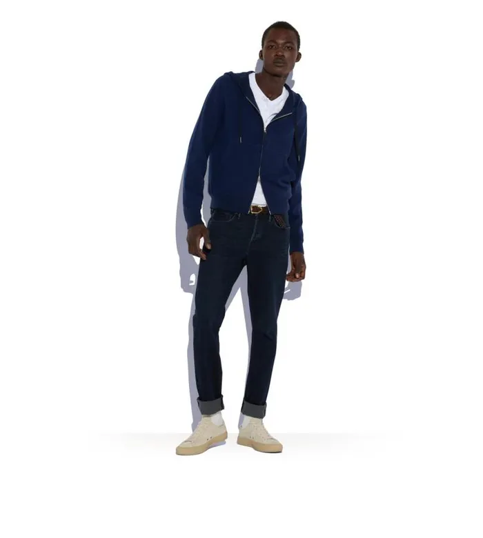 Men Knitwear Tom Ford Cashmere Merino Hoodie Dark Blue Men Knitwear Tom Ford Cashmere Merino Hoodie Dark Blue
