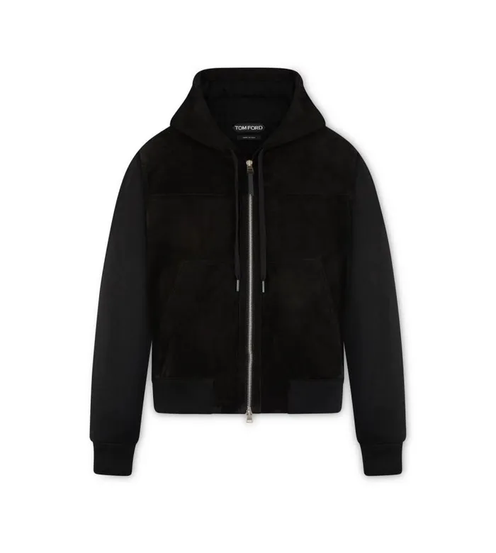 Men Knitwear Tom Ford Suede Merino Hoodie Black