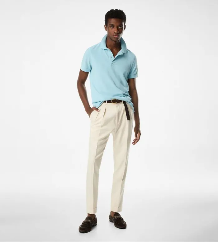 Men Knitwear Tom Ford Tennis Piquet Polo Pale Sky Men Knitwear Tom Ford Tennis Piquet Polo Pale Sky