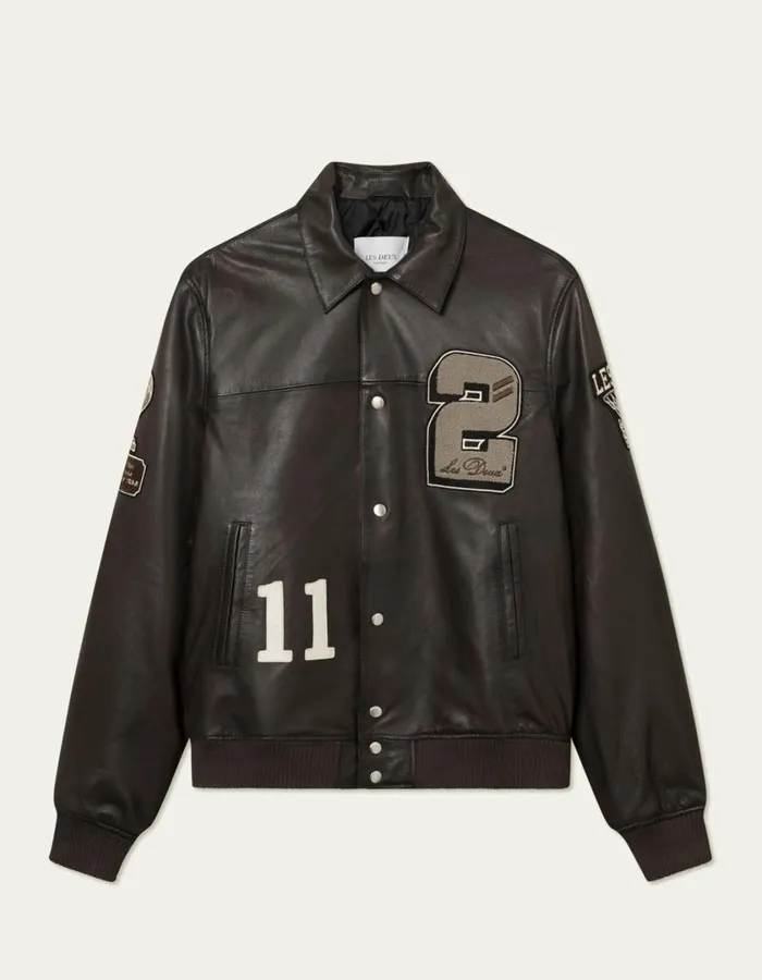 Men Les Deux Varsity Leather Jacket 8211 Brown Les Deux JacketsCoats