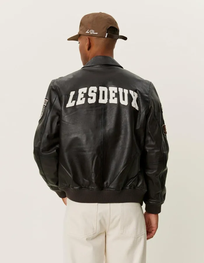 Men Les Deux Varsity Leather Jacket 8211 Brown Les Deux JacketsCoats