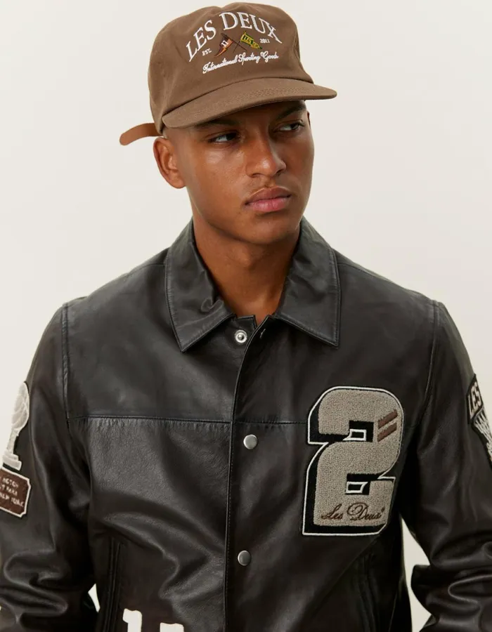 Men Les Deux Varsity Leather Jacket 8211 Brown Les Deux JacketsCoats