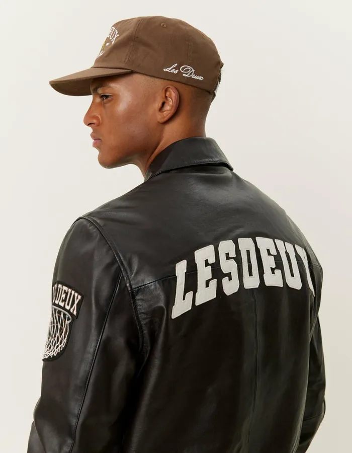Men Les Deux Varsity Leather Jacket 8211 Brown Les Deux JacketsCoats