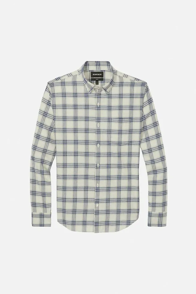 Men Lightweight Flannel Shirt Heather Dune Plaid Bonobos Casual Shirts