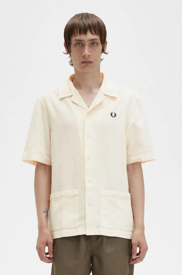 Men LinenBlend Shirt Ecru Fred Perry Shirts