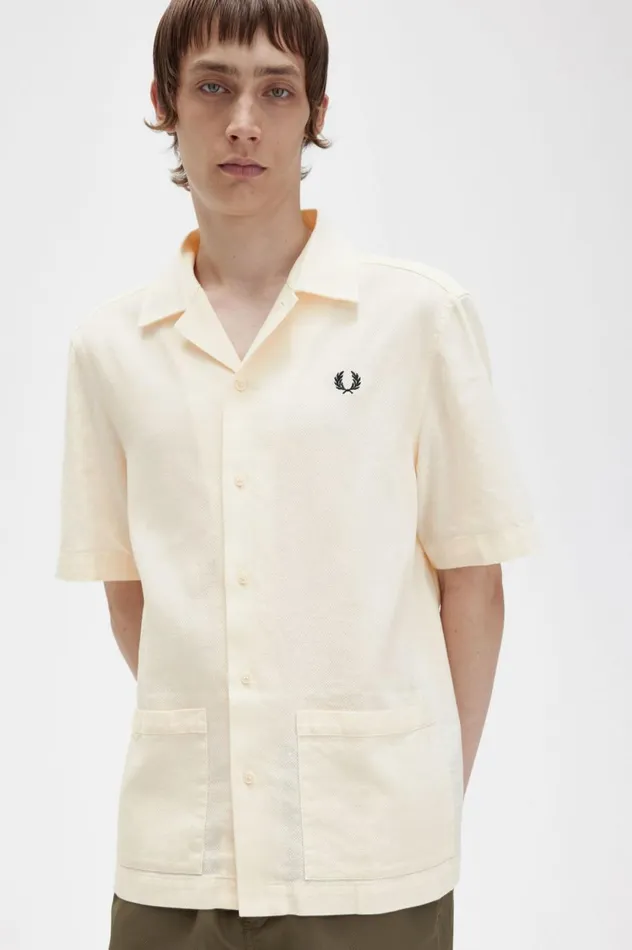 Men LinenBlend Shirt Ecru Fred Perry Shirts