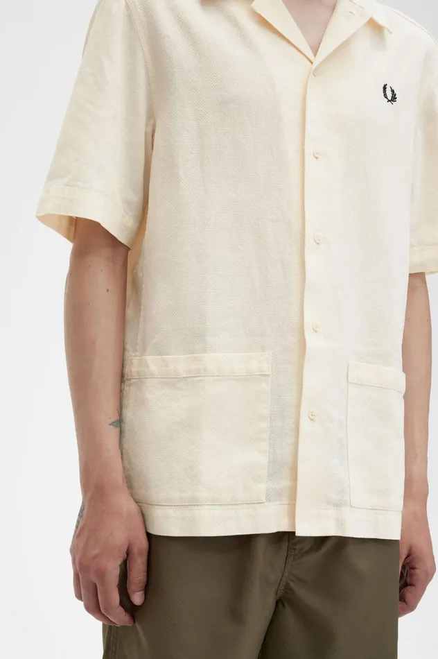 Men LinenBlend Shirt Ecru Fred Perry Shirts
