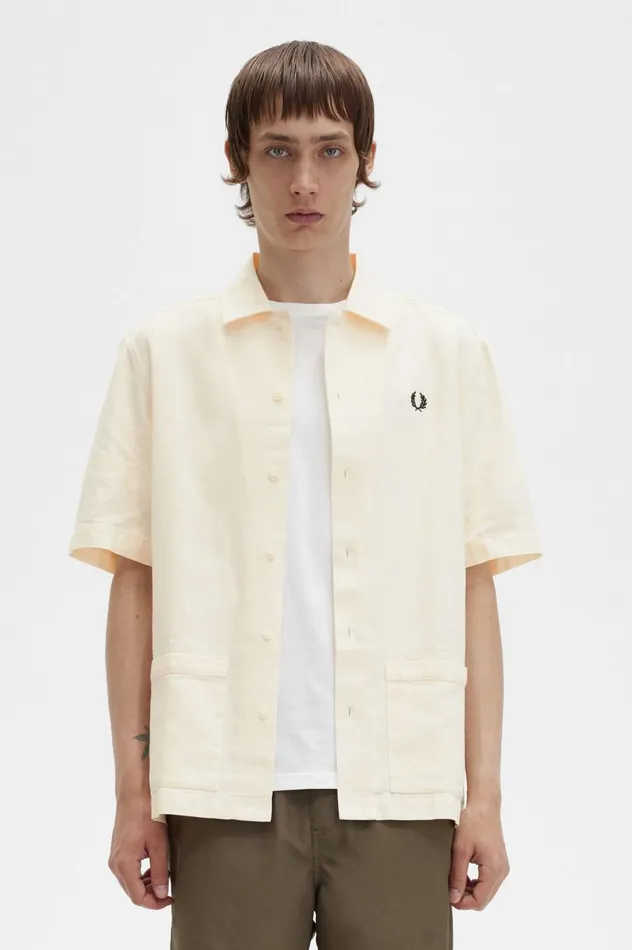 Men LinenBlend Shirt Ecru Fred Perry Shirts