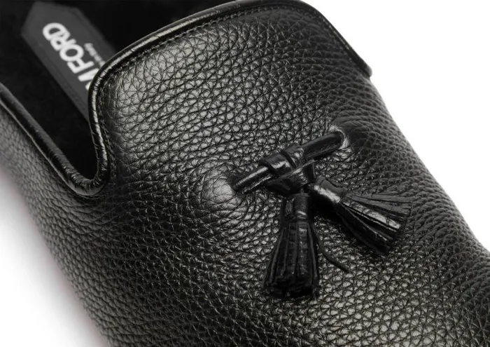 Men Loafers Tom Ford Grain Leather Winston Slipper Black Men Loafers Tom Ford Grain Leather Winston Slipper Black