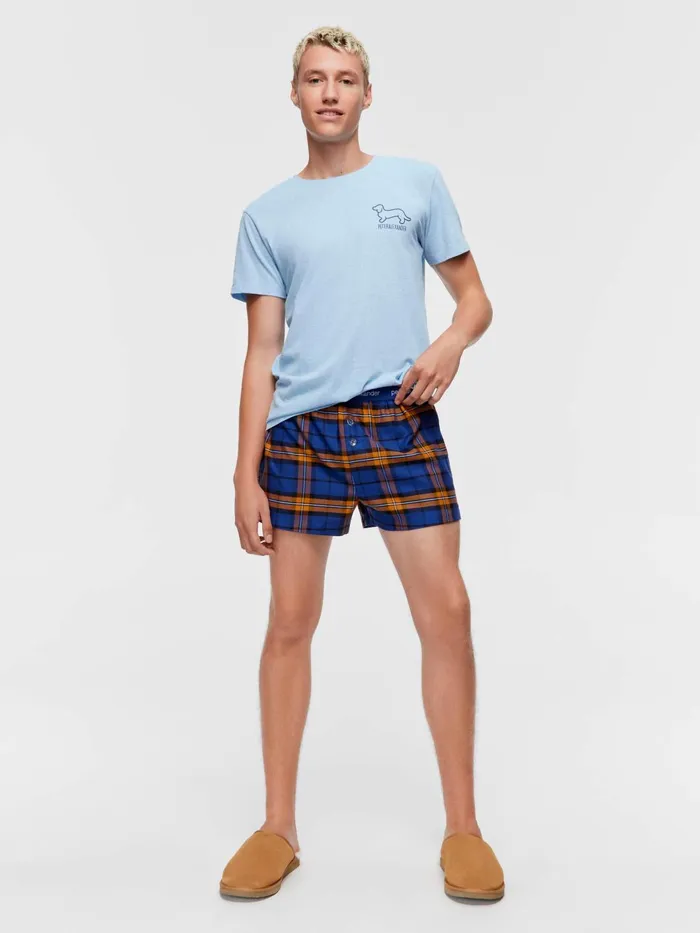 Men Navy Check Boxer Short Navy Peter Alexander Shorts