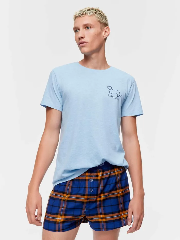 Men Navy Check Boxer Short Navy Peter Alexander Shorts