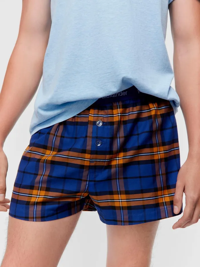Men Navy Check Boxer Short Navy Peter Alexander Shorts