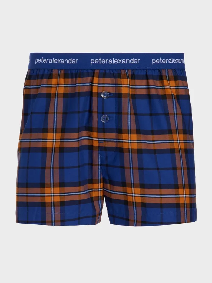 Men Navy Check Boxer Short Navy Peter Alexander Shorts