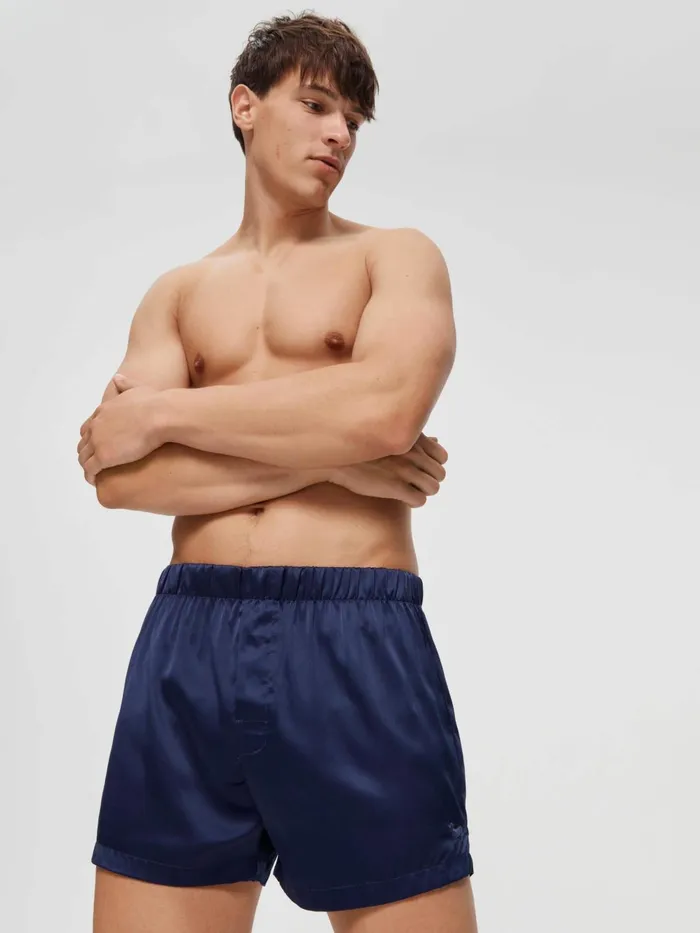 Men Navy Satin Boxer Short Navy Peter Alexander Shorts