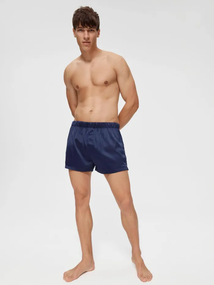 Men Navy Satin Boxer Short Navy Peter Alexander Shorts