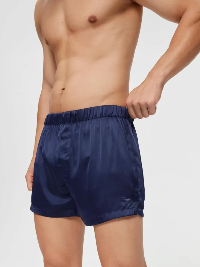 Men Navy Satin Boxer Short Navy Peter Alexander Shorts
