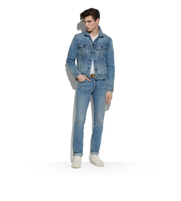 Men Outerwear Tom Ford Aged Light Wash Icon Denim Jacket Washed Blue Men Outerwear Tom Ford Aged Light Wash Icon Denim Jacket Washed Blue