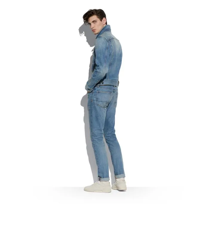 Men Outerwear Tom Ford Aged Light Wash Icon Denim Jacket Washed Blue Men Outerwear Tom Ford Aged Light Wash Icon Denim Jacket Washed Blue