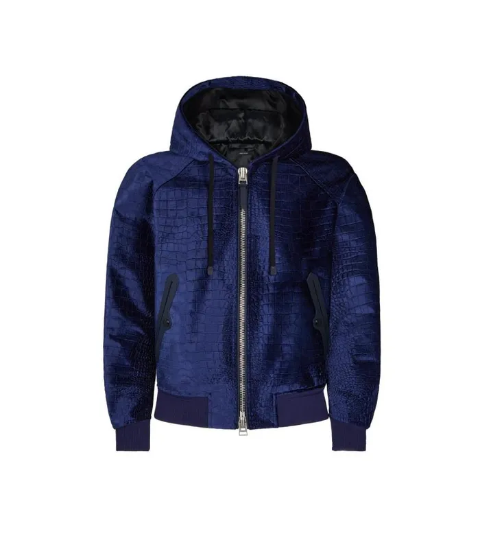 Men Outerwear Tom Ford Croc Printed Velvet Raglan Hood Midnight Blue