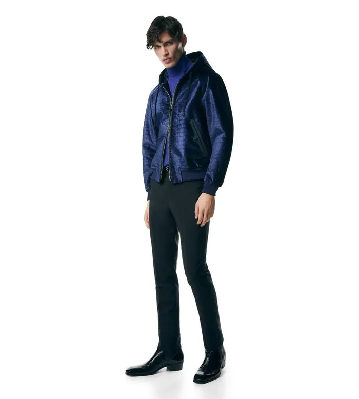 Men Outerwear Tom Ford Croc Printed Velvet Raglan Hood Midnight Blue Men Outerwear Tom Ford Croc Printed Velvet Raglan Hood Midnight Blue
