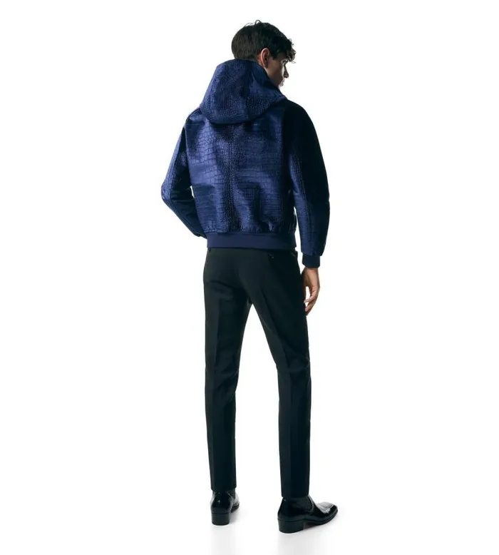 Men Outerwear Tom Ford Croc Printed Velvet Raglan Hood Midnight Blue Men Outerwear Tom Ford Croc Printed Velvet Raglan Hood Midnight Blue