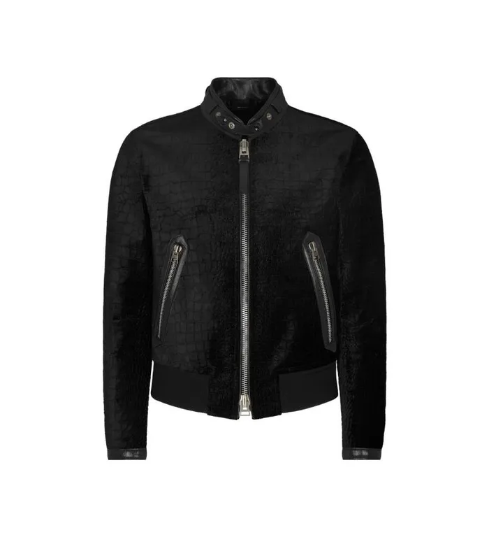 Men Outerwear Tom Ford Croco Printed Velvet Biker Black