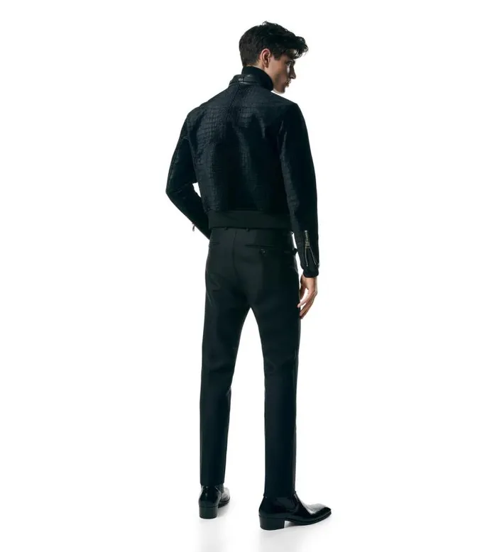 Men Outerwear Tom Ford Croco Printed Velvet Biker Black Men Outerwear Tom Ford Croco Printed Velvet Biker Black