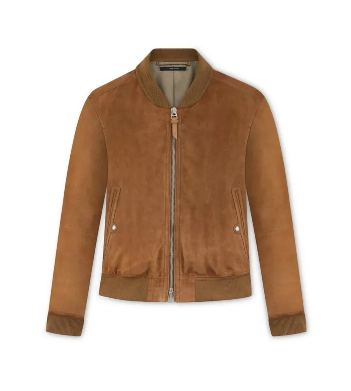 Men Outerwear Tom Ford Light Suede Bomber Tobacco