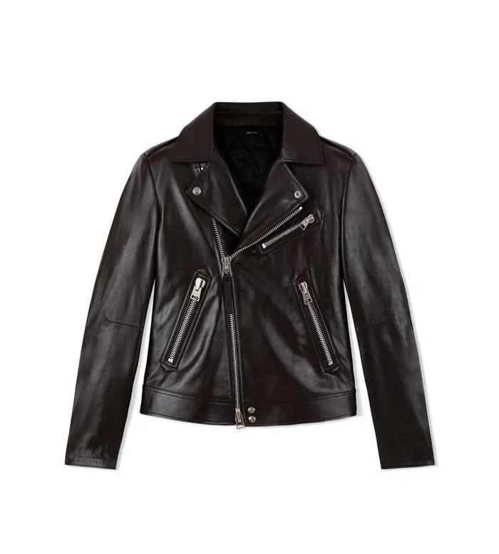 Men Outerwear Tom Ford Smooth Grain Asymmetric Biker Ebony