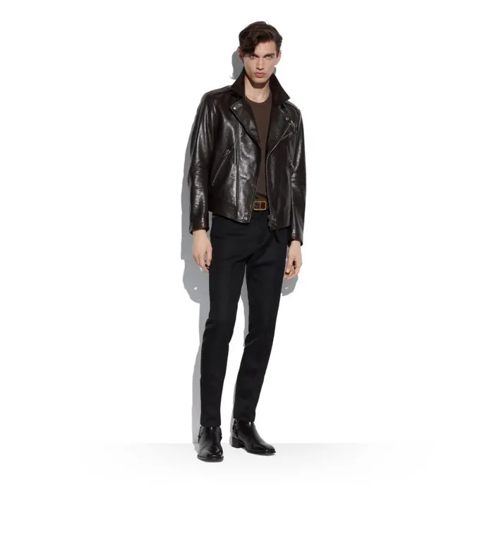 Men Outerwear Tom Ford Smooth Grain Asymmetric Biker Ebony Men Outerwear Tom Ford Smooth Grain Asymmetric Biker Ebony