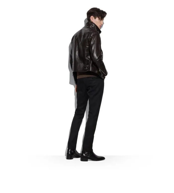 Men Outerwear Tom Ford Smooth Grain Asymmetric Biker Ebony Men Outerwear Tom Ford Smooth Grain Asymmetric Biker Ebony