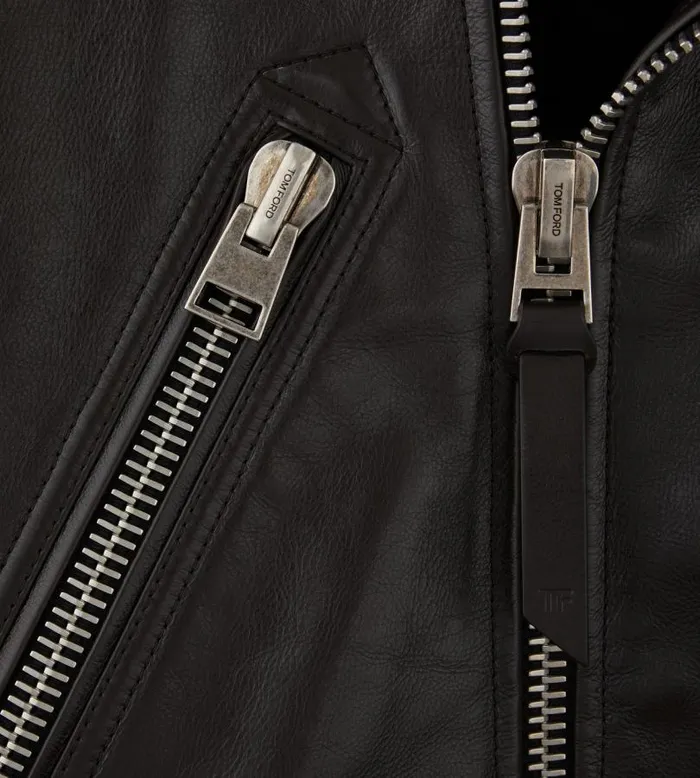 Men Outerwear Tom Ford Smooth Grain Asymmetric Biker Ebony Men Outerwear Tom Ford Smooth Grain Asymmetric Biker Ebony