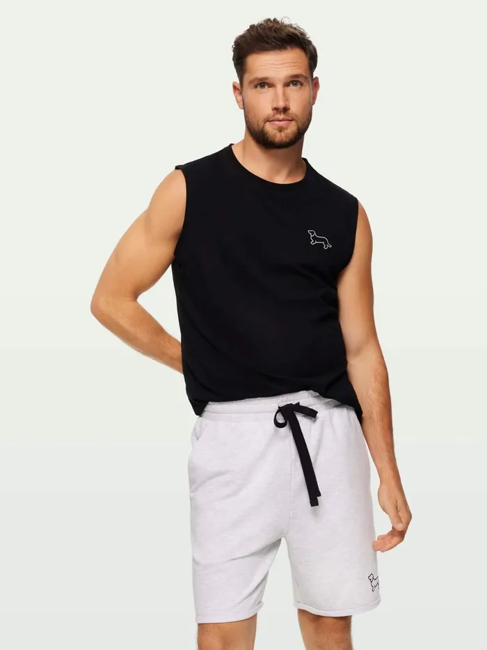 Men PA Light Grey Cut Off Sweat Short Grey Marle Peter Alexander Shorts
