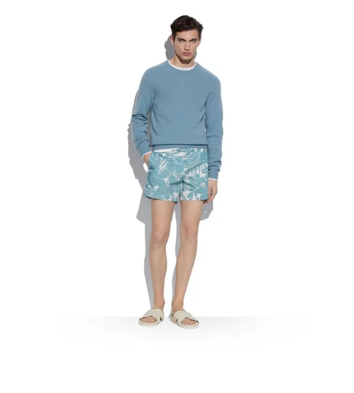 Men Pants and Shorts Tom Ford Floral Print Swim Short Dusty Blue
