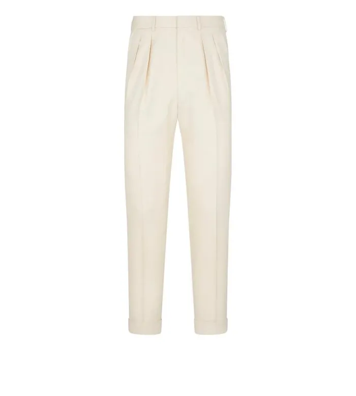 Men Pants and Shorts Tom Ford Pure Silk Atticus Pleat Trouser Bone