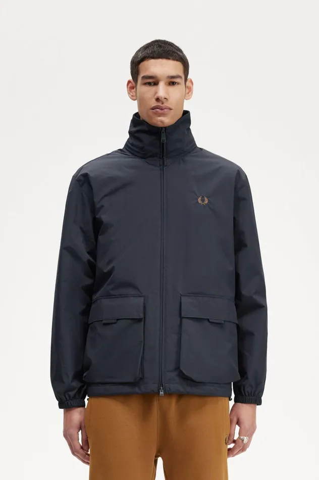 Men Patch Pocket Zip Through Jacket Navy Fred Perry Coats and Jackets