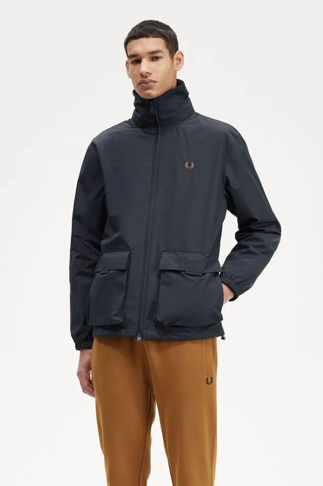 Men Patch Pocket Zip Through Jacket Navy Fred Perry Coats and Jackets