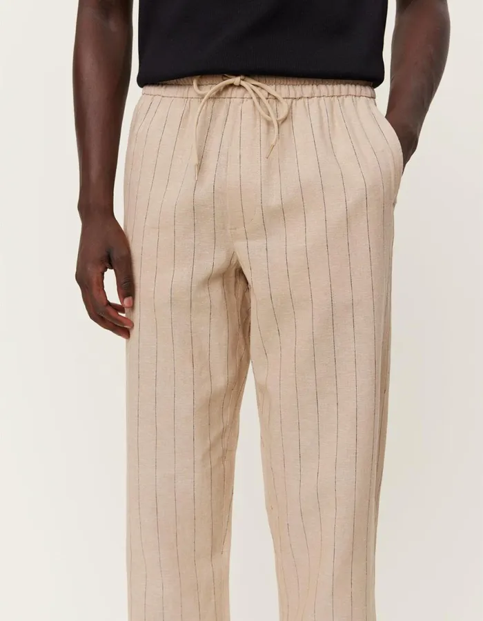 Men Patrick Linen Pants 8211 Warm SandBlack Les Deux Pants