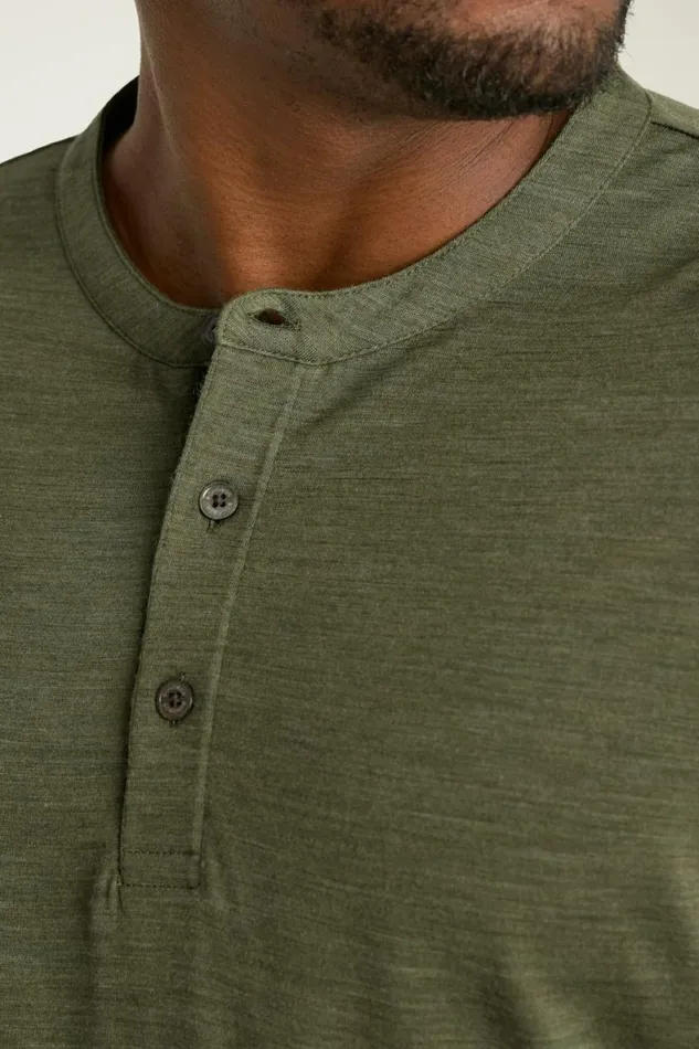 Men Performance Merino Long Sleeve Henley Olive Green Bonobos Henleys
