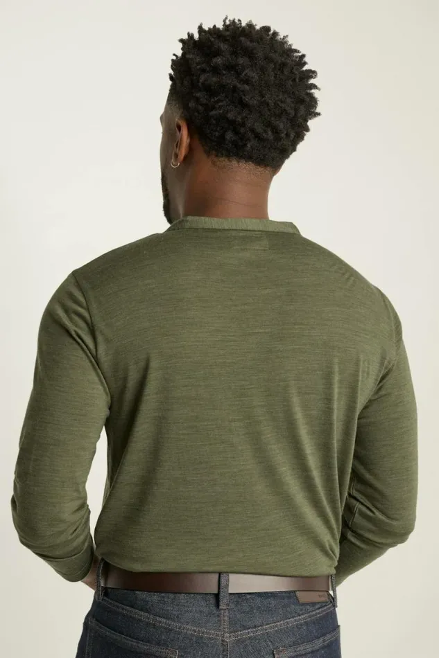 Men Performance Merino Long Sleeve Henley Olive Green Bonobos Henleys