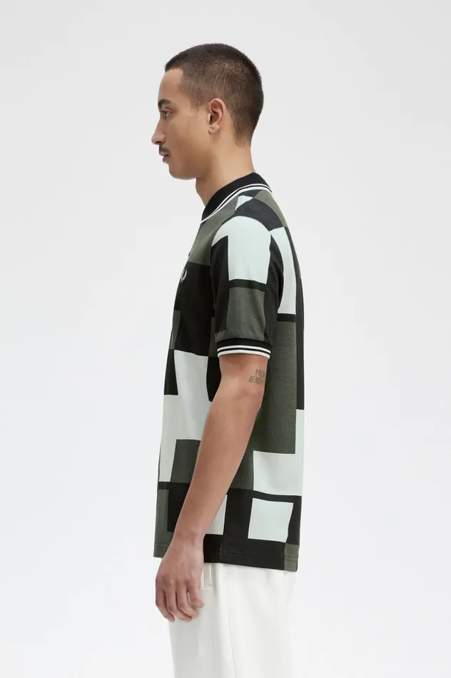 Men Pixel Print Shirt Light Ice Fred Perry Polo Shirts