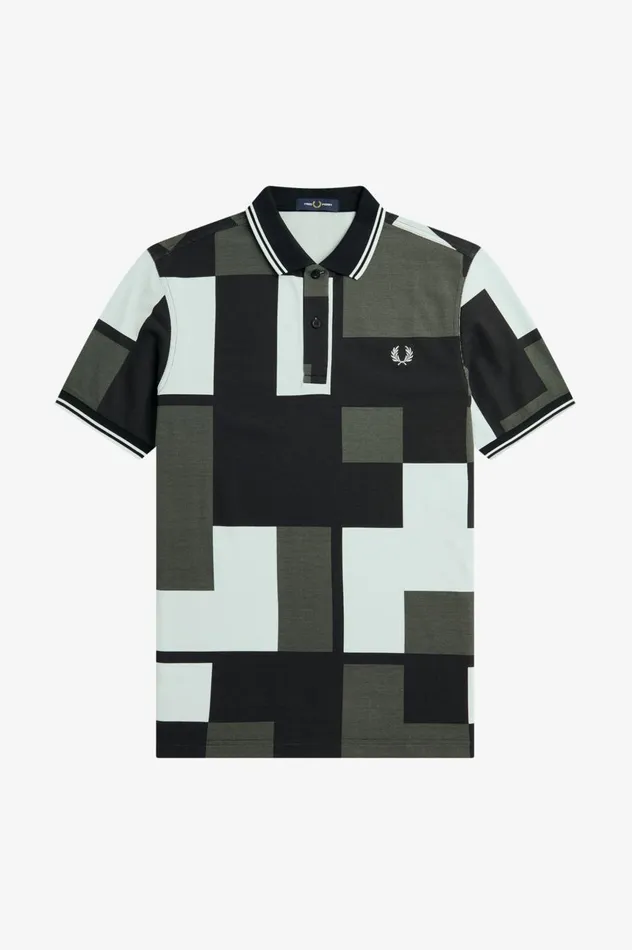 Men Pixel Print Shirt Light Ice Fred Perry Polo Shirts