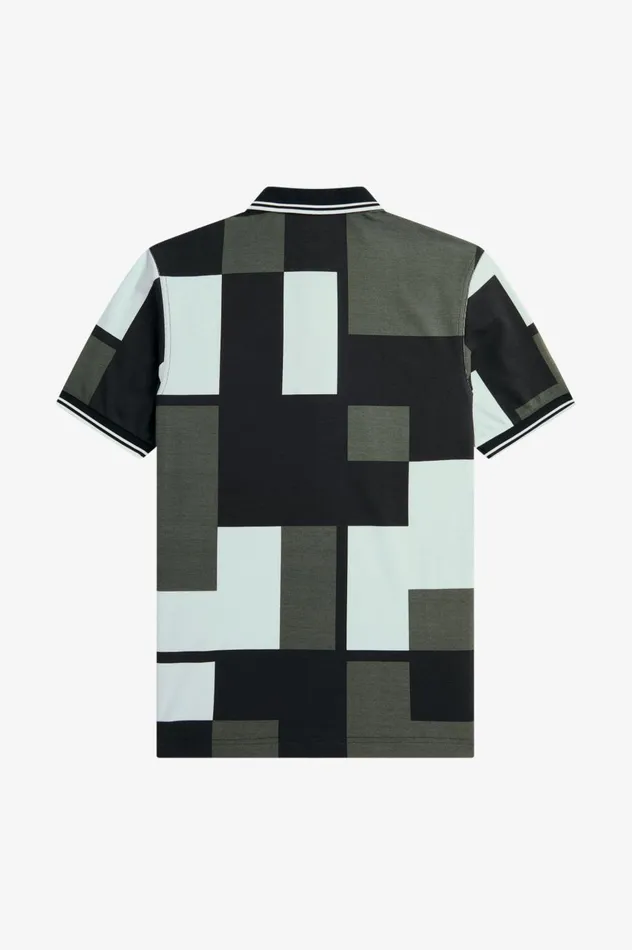 Men Pixel Print Shirt Light Ice Fred Perry Polo Shirts