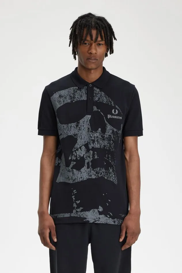 Men PleasuresSkull Shirt Black Fred Perry Polo Shirts