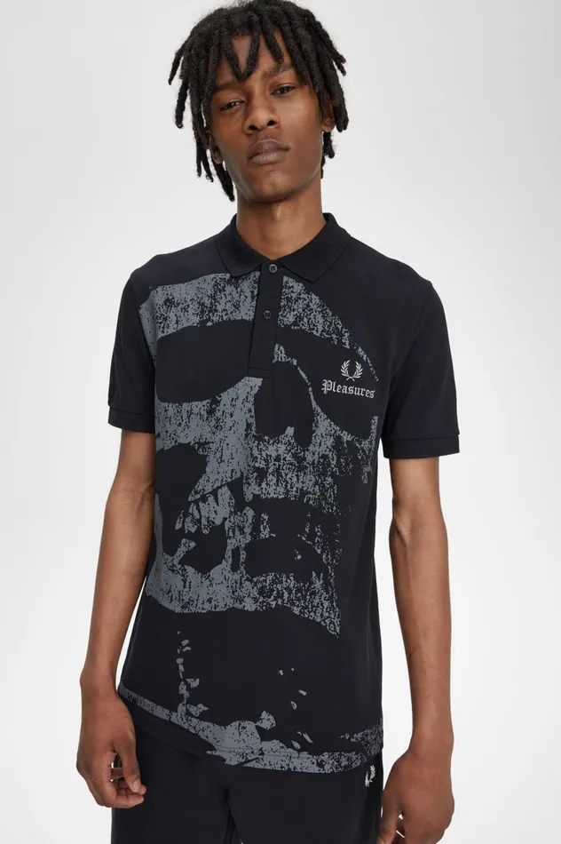 Men PleasuresSkull Shirt Black Fred Perry Polo Shirts